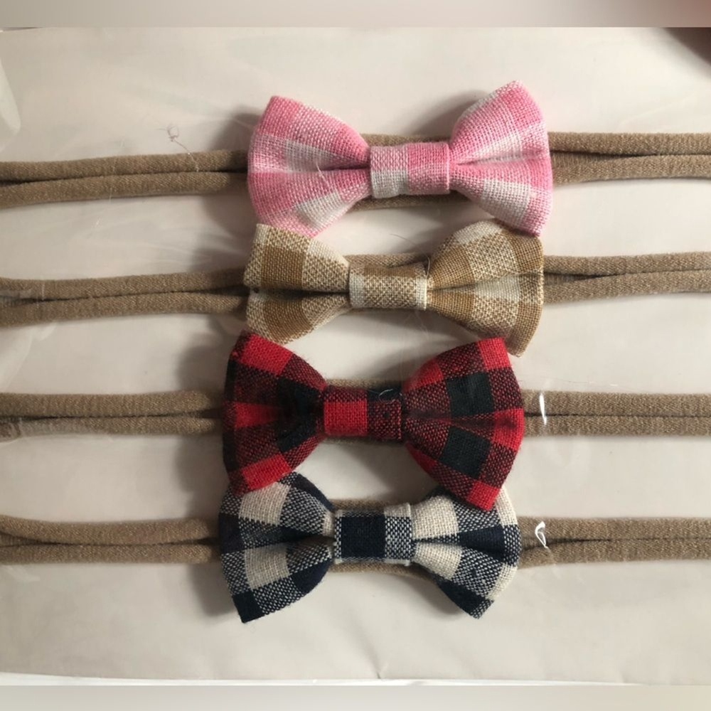 Hair Accessories 2inch Hairbows Nylon Headpiece Baby Girl Plaid Pink Beige Red